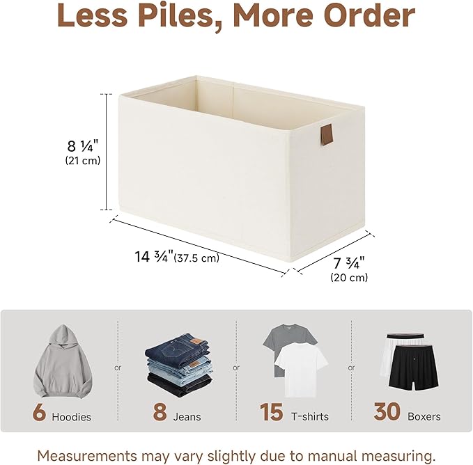 StorageWorks Narrow Storage Baskets for Shelves, Small Storage Bins, Fabric Storage Bins with PU Handle, Ideal for Clothes, U