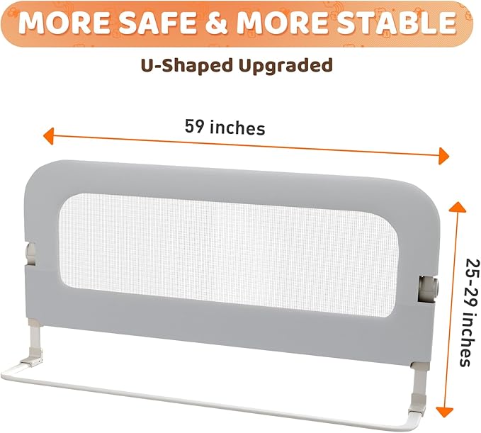omzer Large Bed Guard Rail for Toddlers - 59inch Foldable & Adjustable Heights Baby Bed Safety Railing - Toddler Long Bed Rai