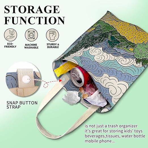 Car Trash Can, Cute Car Trash Bag, Hanging Car Organizer and Storage Bag, Trash Bin for Car Accessories, Vehicle, Travelling, Camping Wheat Field Scenery Pattern