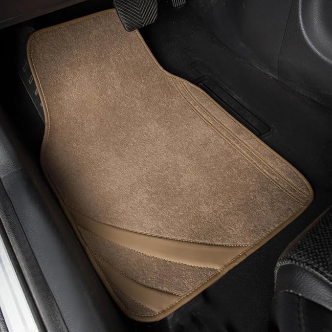 CAR PASS Beige Car Floor Mats, Edge Leather Waterproof Car Mats with Double Stitch Line and Anti-Slip Backing Design, Fit 95%