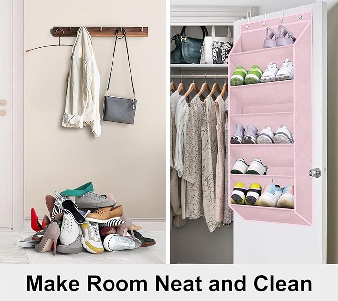 SLEEPING LAMB Over The Door Shoe Rack with Large Deep Pockets, Kids Shoe Organizer for Closet Door, Narrow Hanging Boots Stor