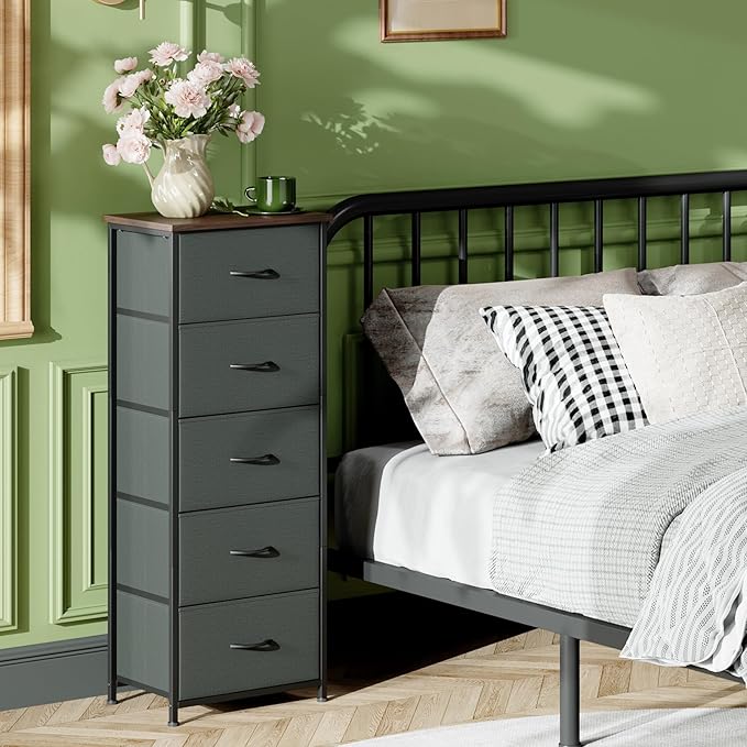 Somdot Tall Dresser for Bedroom with 5 Drawers, Storage Organizer Chest of Drawers with Removable Fabric Bins for Closet Beds
