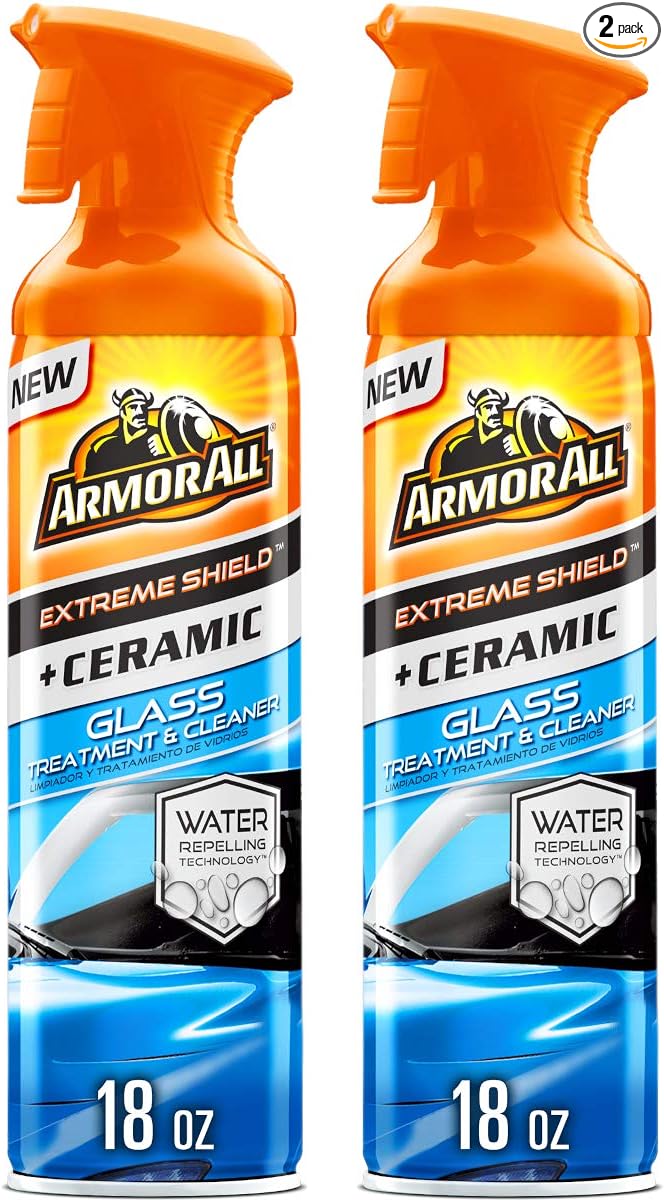 Armor All Extreme Shield + Ceramic Glass Treatment and Cleaner, Car Glass Cleaner Spray and Water Repellant, 18 Oz Each, 2 Pa