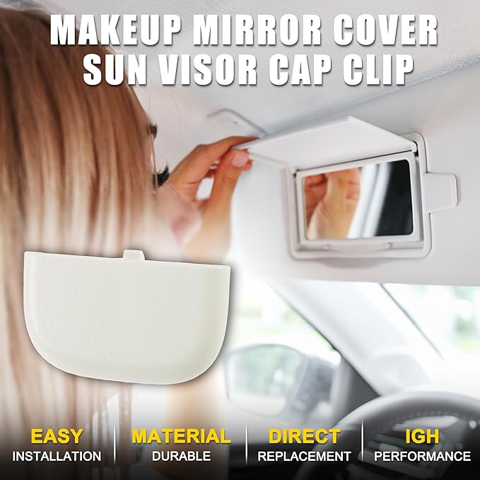 Makeup Mirror Cover Sun Visor Cap Clip for Ford Edge Robust No.DS7Z54672A40AF | Inner Sun Visor Bolt Cover Grey White with Flat Pry Bar 1 Set