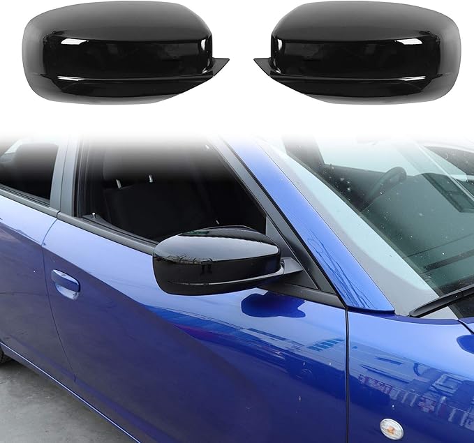 Voodonala for Charger Rearview Mirror Rear View Mirror Side Mirror Cover Decoration Trim Fit for 2010-2024+ Dodge Charger for Chrysler 300 300C Exterior Accessories, Black ABS 2pcs