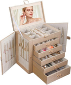 BOOVO Jewelry Box For women, 6 Layer Large Jewelry Organizer With Mirror, Multi-Function Storage Box With Lock, Necklace Hold