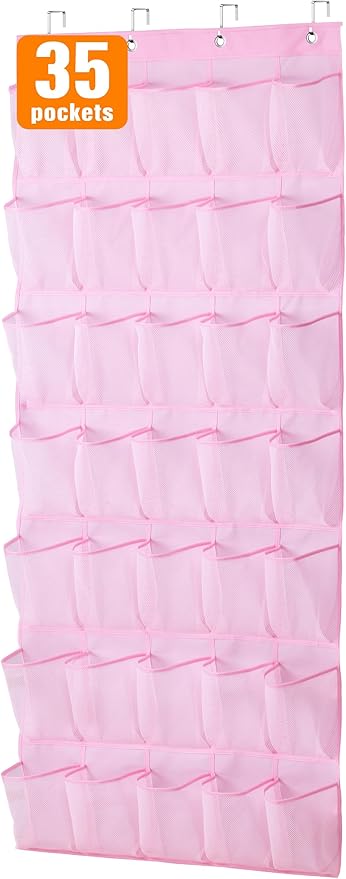 MISSLO 35 Large Pockets Over The Door Shoe Organizer Sturdy Oxford Fabric Hanging Shoe Rack for Door Mesh Closet Shoe Holder 