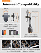 LISEN Upgraded Version Cup Holder Phone Holder 360° Adjustable Long Neck Car Phone Mount Golf Cart Phone Holder, Truck Jeep Accessories for iPhone 17 Air Pro Samsung Google and All 4-7'' Phone