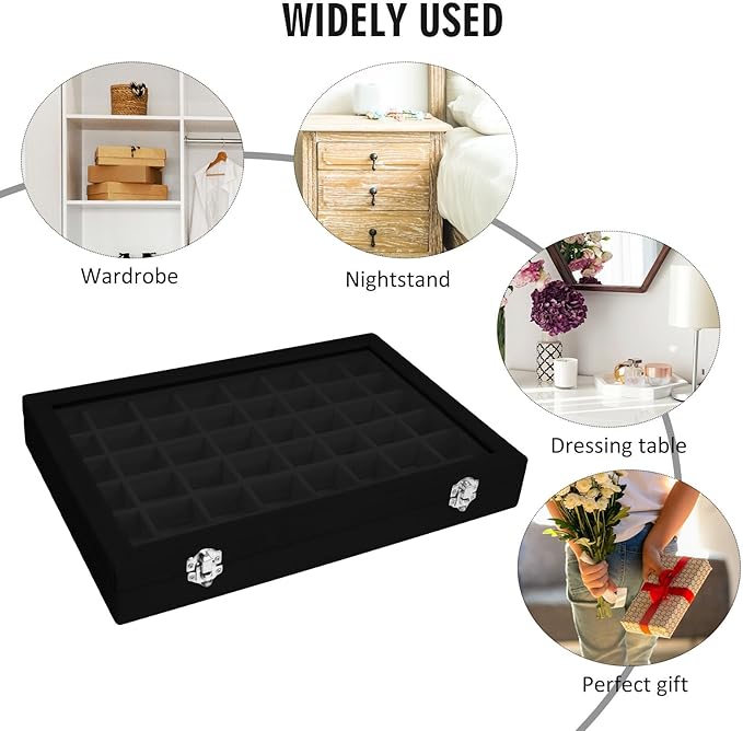 Vicoter Velvet Jewelry Tray 48 Compartments Jewelry Display Organizer with Transparent Cover Rings, Earrings, Necklaces, Pend