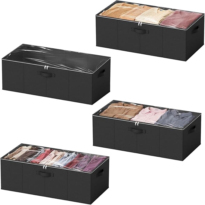 SpaceAid 4 Pack 10" High Under Bed Storage Containers, Large Underbed Storage Organizer Bins with Lids for Bedroom, Dorm, Clo