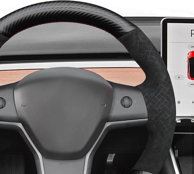 MEWANT Hand Stitched Steering Wheel Cover for Tesla Model 3 2017-2023 / Model Y 2020-2023 for Tesla Model 3/Y Accessories(3D Style)