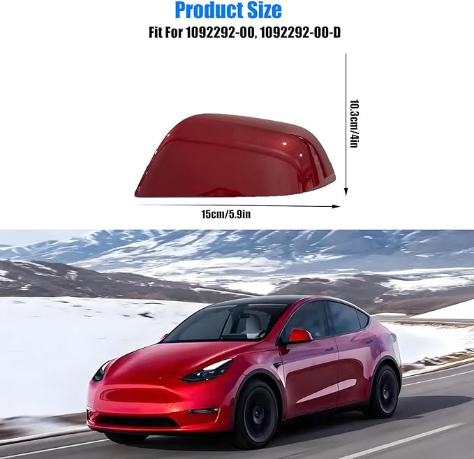 Compatible with Tesla Model 3 Side Mirror Cover Replacement 2017 2018 2019 2020 2021 2022 2023 2024 2025, Left Side Rearview Mirror Cover Cap for Model 3 Accessories(red)