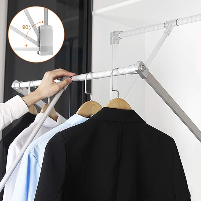 Pull Down Closet Rod, Adjustable Wardrobe Organizer Clothing Rail For Hanging Clothes Heavy Duty Clothes Rod Hanger Soft Retu