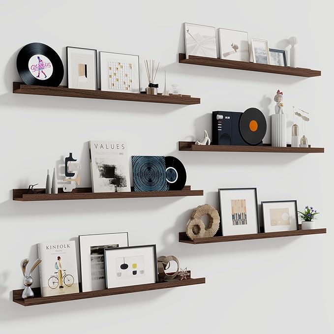 Fun Memories Picture Ledge Shelf, 48 Inch Long Floating Shelves Set of 6, Picture Shelf for Wall with Lip, Large Nursery Book