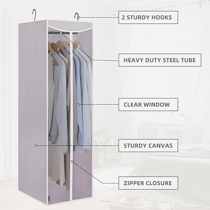 STORAGE MANIAC 2-Pack Hanging Garment Bag Zipper Cover with Sealed Clear Window, Long Garment Cover for Closet Storage Wardro