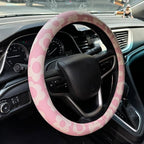Vintage Groovy Flowers Car Leather Steering Wheel Cover - 15-inch Universal Microfiber- Soft & Breathable & Silicone Anti Sli