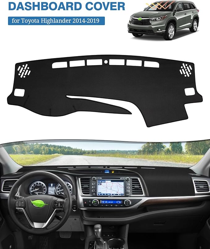 FIILINES Dash Cover for Toyota Highlander 2014-2019, Dashboard Mat Cover Sunshade Nonslip Mesh Protector No Glare Highlander 