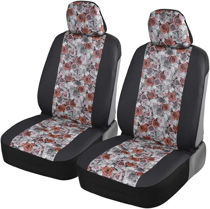 BDKdusty rose Floral Faux Leather Car Seat Covers for Front Seats, 2 Pack – Flower Pattern Front Seat Cover Set, Sideless Des