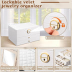 3 Layer Jewelry Boxes for Women with Mirror Large Jewelry Organizer Box with 2 Jewelry Organizer Drawer PU Lockable Elegant U