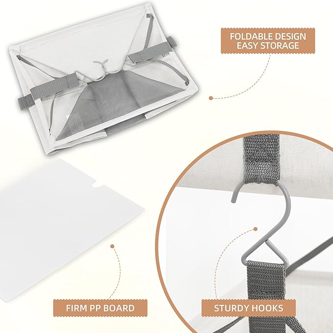 STORAGE MANIAC 2-Shelf Hanging Closet Organizer, Cloth Hanging Closet Shelf, Hanging Closets Baskets with Hooks for Dorm, Apt