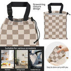 Car Trash Bag Large Hanging Can for Back of Seat, Cute Waterproof Car Garbage Bag for Vehicle, Travelling, Outdoor Cute Beige Checkerboard