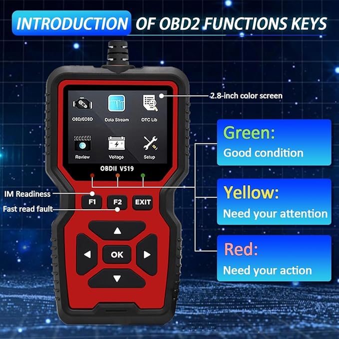 2025 New OBD2 Scanner Diagnostic Tool - Check Engine Light Code Reader with Reset, Battery Voltage Tester, Modes 6 & 8,