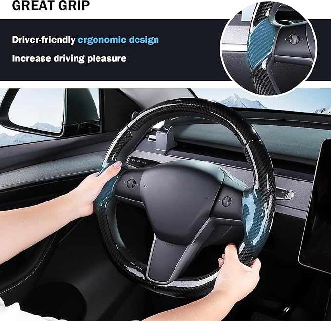 Steering Wheel Cover for Tesla Model 3 (2017-2023) / Model Y (2020-2024),Anti-Slip,Comfortable Grip, Breathable,Customized for Tesla Model 3/Y Accessories,Bright Black