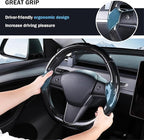Steering Wheel Cover for Tesla Model 3 (2017-2023) / Model Y (2020-2024),Anti-Slip,Comfortable Grip, Breathable,Customized for Tesla Model 3/Y Accessories,Bright Black