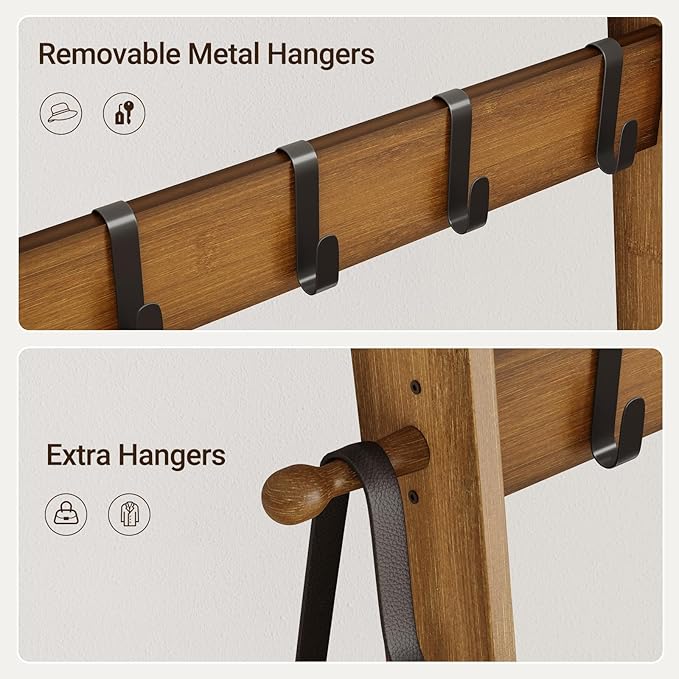 ELYKEN Blanket Ladder, 5-Tier Farmhouse Wooden Rack with Synthetic Leather Pocket, 4 Removable Hooks, Decorative Leaning Ladd