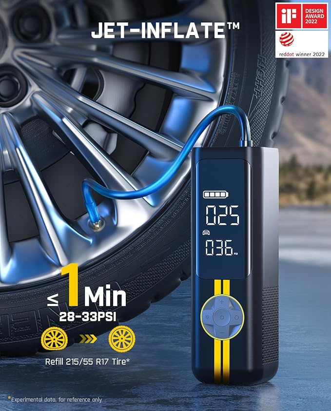 Fanttik X8 APEX Tire Inflator Portable Air Compressor, 1 Min Fast Inflation, 150PSI Cordless Tire Inflator with LED Dual Screen, Suitable for MPV, Car, Motorcycle, Up to 26.3″ Tires, Deluxe Package
