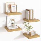 Fun Memories Square Floating Shelves for Wall - 9.3 Inch Deep Floating Shelves with Invisible Brackets, Oak Small Wall Shelf 