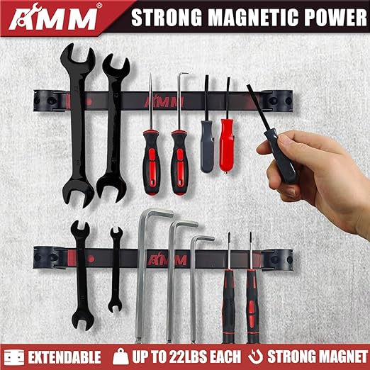 AMM 8PCS Magnetic Tool Holder Strip, 12" Heavy Duty Tool Organizer Magnetic Strip with Mounting Screws, Tool Magnet Bar for T