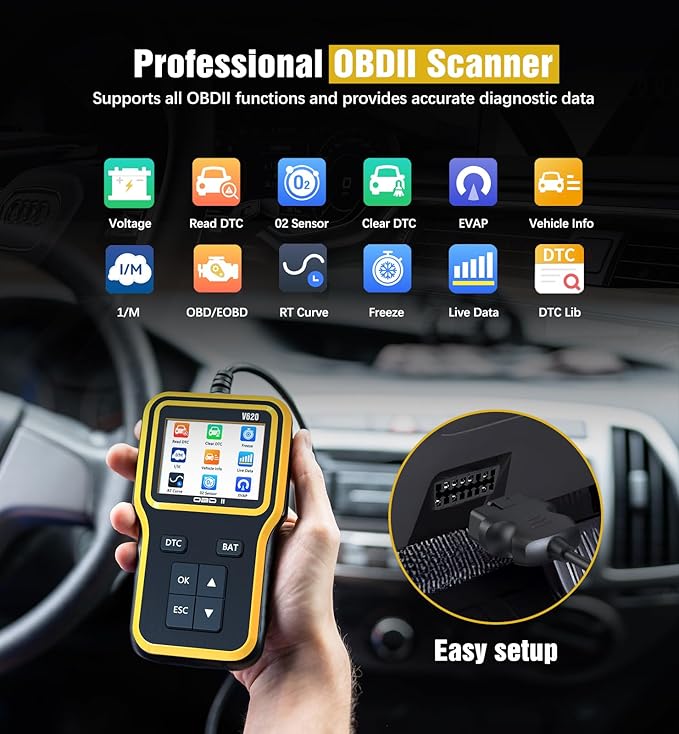 OBD2 Scanner with Upgrade Battery Tester - Diagnostic Tool for Cars That Check Engine Light & Emissions Readiness Read and