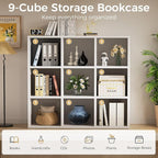 COMHOMA 9 Wood Cube Storage Organizer with Open Back and Removable Back Panels, 11In White Cube Storage Bookshelf, Cubicle Sh