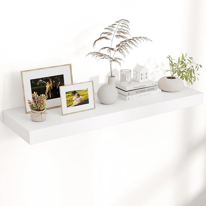 Floating Shelves for Wall, 40" W x 12" D x 2" H, 1 Pack of Long Wall Mounted Engineered Wood Shelves with Invisible Brackets 