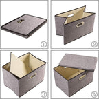 PRANDOM Large Foldable Storage Bin with Lid [1-Pack] Linen Fabric Decorative Storage Box Organizer Containers Basket Cube wit