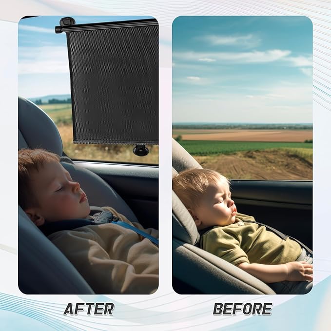 2PCS Car Window Shades for Baby, Retractable UV Protection Sun Shade, 18"×15" Side Window Sun Blocker with Suction Cups for Cars, SUVs, and Trucks