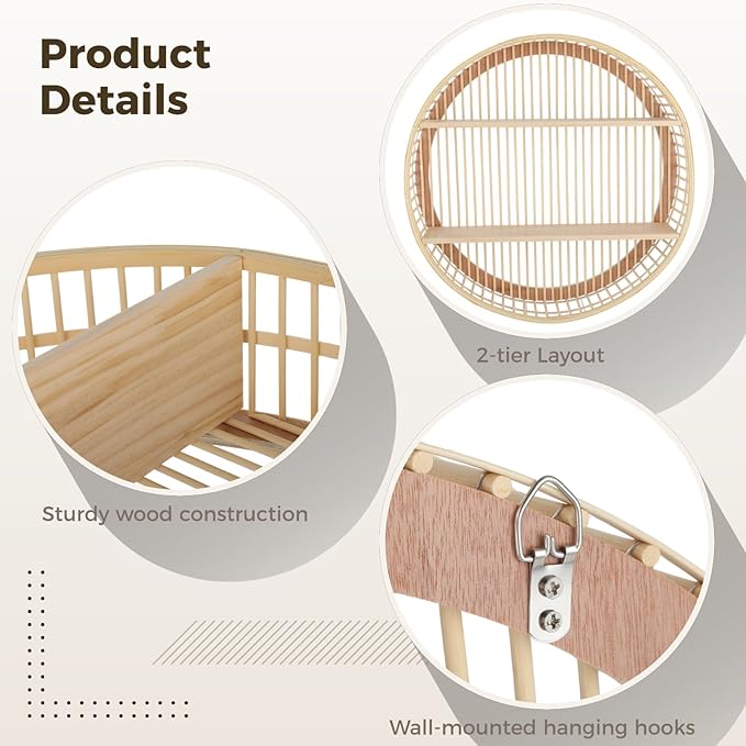 OMISTAR Rattan Wall Shelf, 3 Tier Round Wall Mounted Shelf, Handwoven Boho Floating Display Shelf, Farmhouse Hanging Storage 