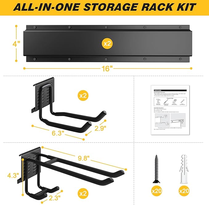 UUP 32 Inches Garage Storage, Garage Organization, Wall Mount Garden Tool Organizer, Max 300lbs Adjustable Metal Hooks, Yard 