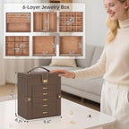 AKOZLIN 6-Tier Jewelry Box Organizer Functional 5 Drawers Leather Jewelry Storage Case for Women Girls Ring Necklace Earring 