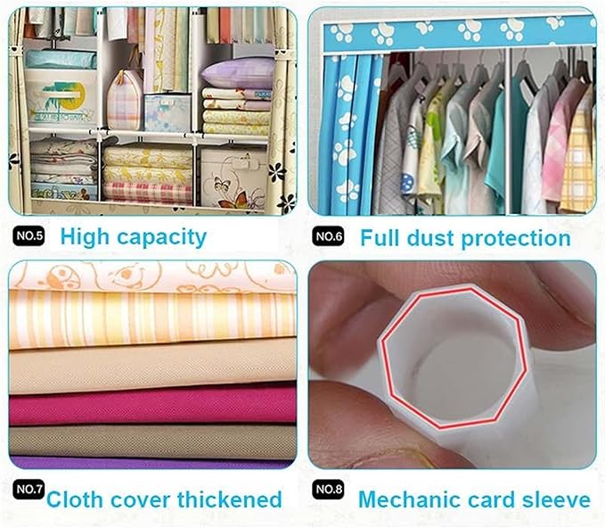 Wardrobe Closet Multifunction Portable Wardrobe Fabric Folding Clothes Storage Organizer Closet DIY Assembly Easy Install Rei