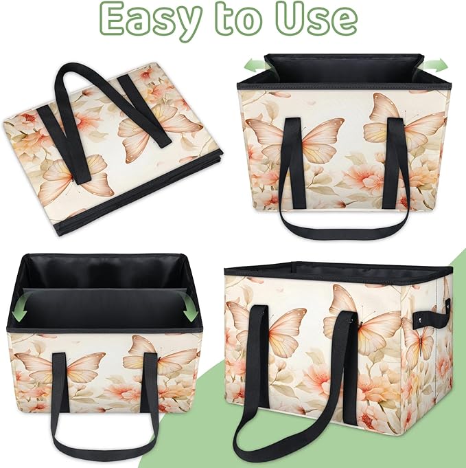 Reusable Grocery Bags Heavy Duty Shopping Bags Foldable Large Tote Bags with Long Handles & Hard Bottom