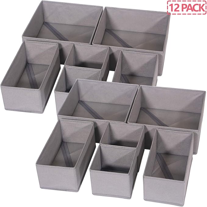 DIOMMELL 12 Pack Foldable Cloth Storage Box Closet Dresser Drawer Organizer Fabric Baskets Bins Containers Divider for Baby C