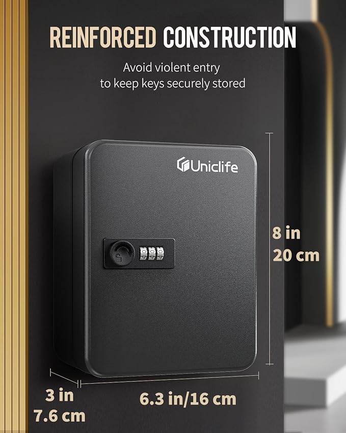 Uniclife 20 Position Key Cabinet with Combination Lock Resettable Black Digital Security Storage Box Steel Key Organizer with