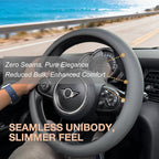 PINCTROT Large Size Nappa Leather Steering Wheel Cover, Slim Fit No Bulk Design, One Piece Leather with Breathable Perforatio