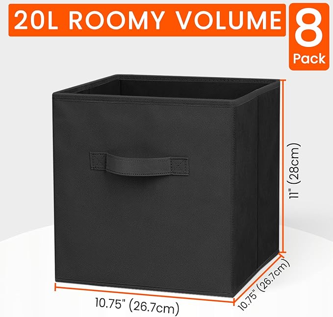 Criusia Storage Cubes - 11 Inch Heavy Duty Fabric Storage Bins for Shelves Closet, Cube Organizer - 8 Pack Collapsible Cube S