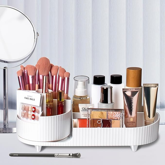 Booklov Roating Makeup Caddy Organizer for Vanity, Large Capacity Cosmetic Display Case, Clear Acrylic Countertop Beauty Stor