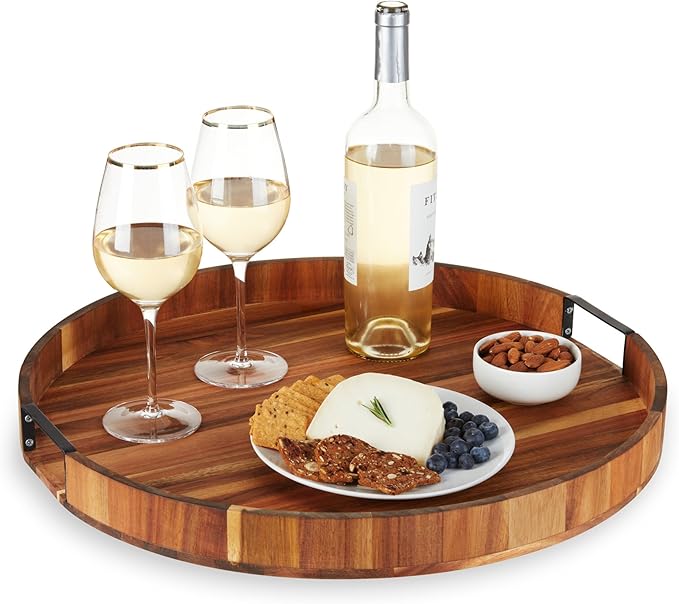 Twine Lazy Susan 20 inch Wooden Serving Board, Countertop Lazy Susan for Kitchen Decor, Turntables for Kitchen Countertop Dec