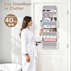 SpaceWhisper Over the Door Organizer, 4 Large Pocket Hanging Storage Organizer with 40lb Capacity, Space Saving for Nursery, 