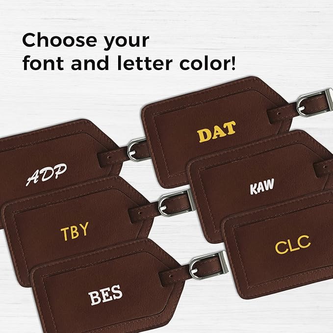 Personalized Monogrammed Leather Luggage Tags - 2 Pack